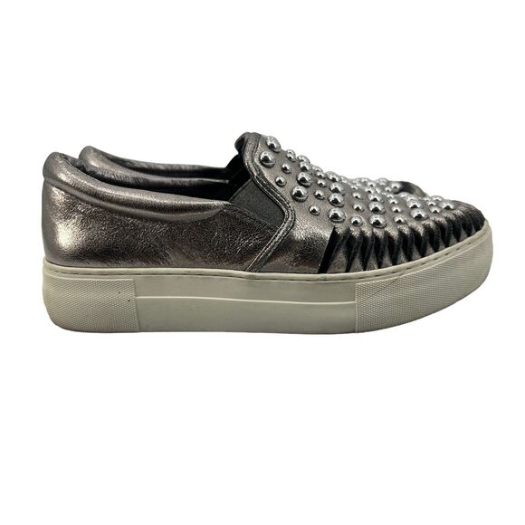 J Slides AZT Studded Platform Sneaker Women 6 Metallic Leather Slip On Shoes - Picture 1 of 11